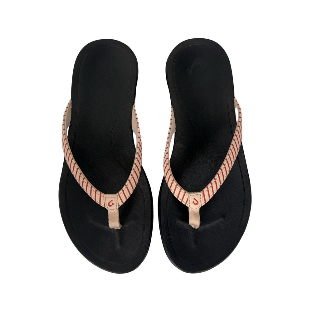 Olukai Ho'opio Womens W 6 EU 36 Flip Flop Sandals Orange Salmon Stripe Beach